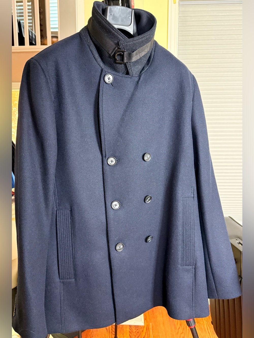 Gorgeous Ted Baker Men's Navy Double-Breasted Peacoat with Slip Collar!!!